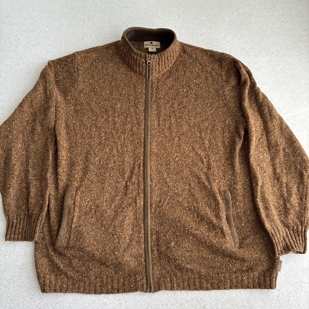 Woolrich Full Zip Ramie Wool Blend Sweater Mens XL Brown Preppy Academia Grandpa